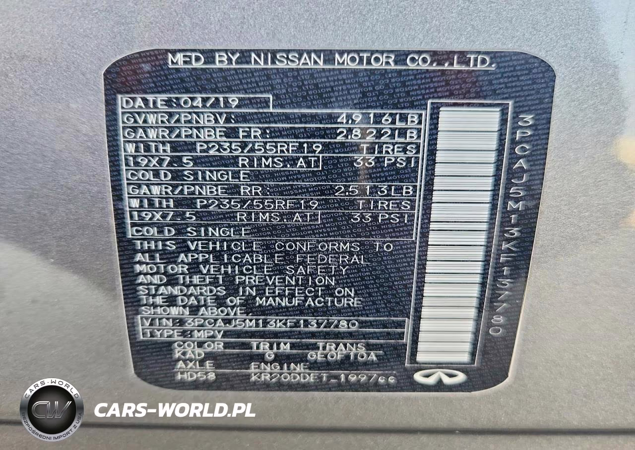 2019 Infiniti Qx50 Luxe VIN:3PCAJ5M13KF137780 - 14