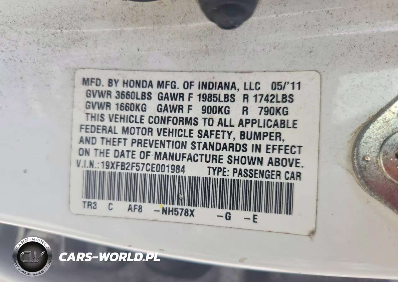 2012 Honda Civic Lx VIN:19XFB2F57CE001984 - 12