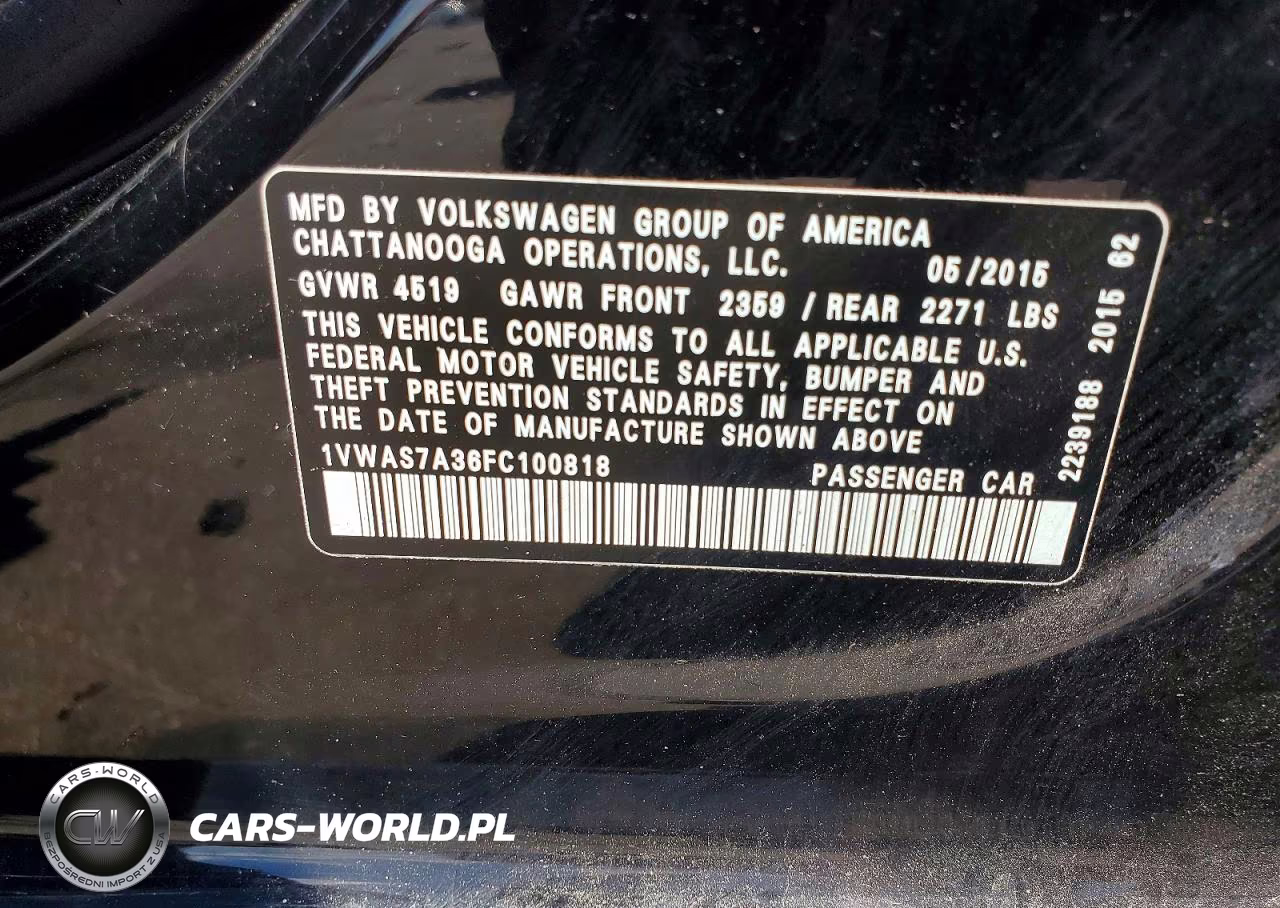 2015 Volkswagen Passat S VIN:1VWAS7A36FC100818 - 12