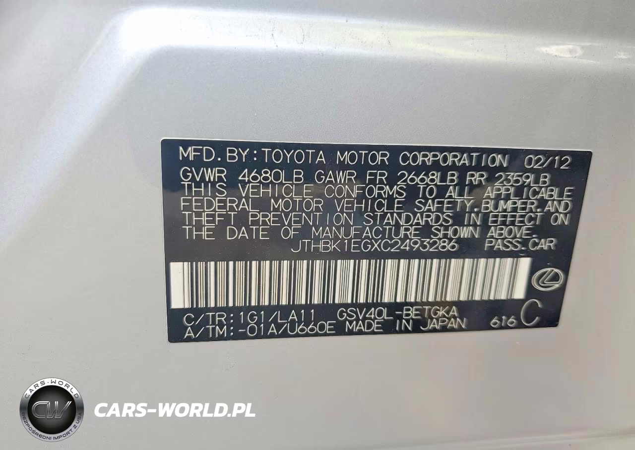 2012 Lexus Es 350 VIN:JTHBK1EGXC2493286 - 12