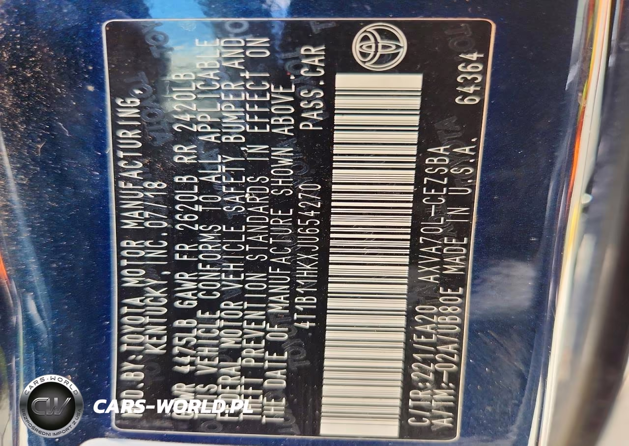 2018 Toyota Camry Se VIN:4T1B11HKXJU654270 - 12