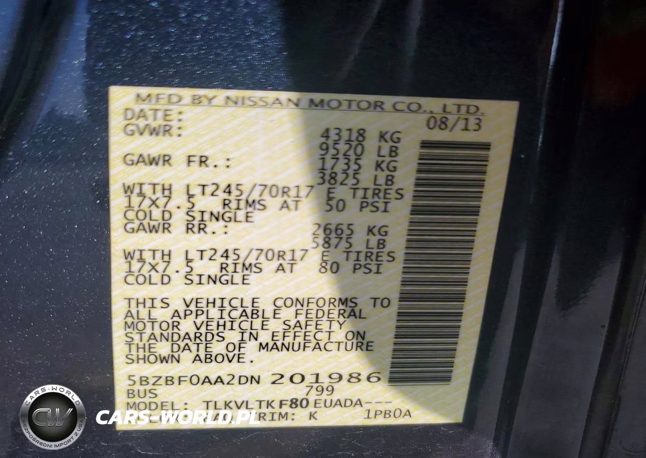 2013 Nissan Nv 3500 Hd S VIN:5BZBF0AA2DN201986 - 12