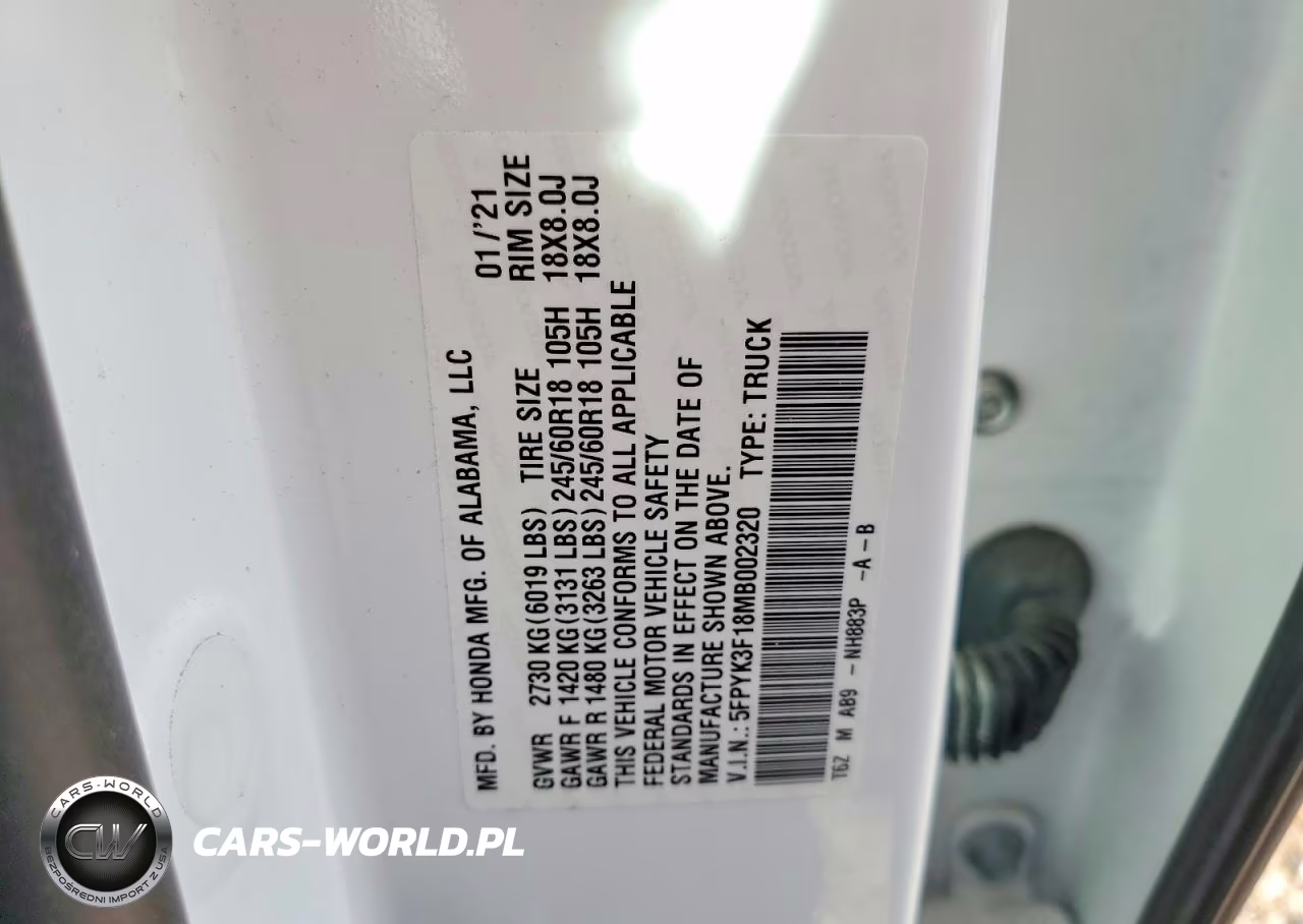 2021 Honda Ridgeline Sport VIN:5FPYK3F18MB002320 - 12