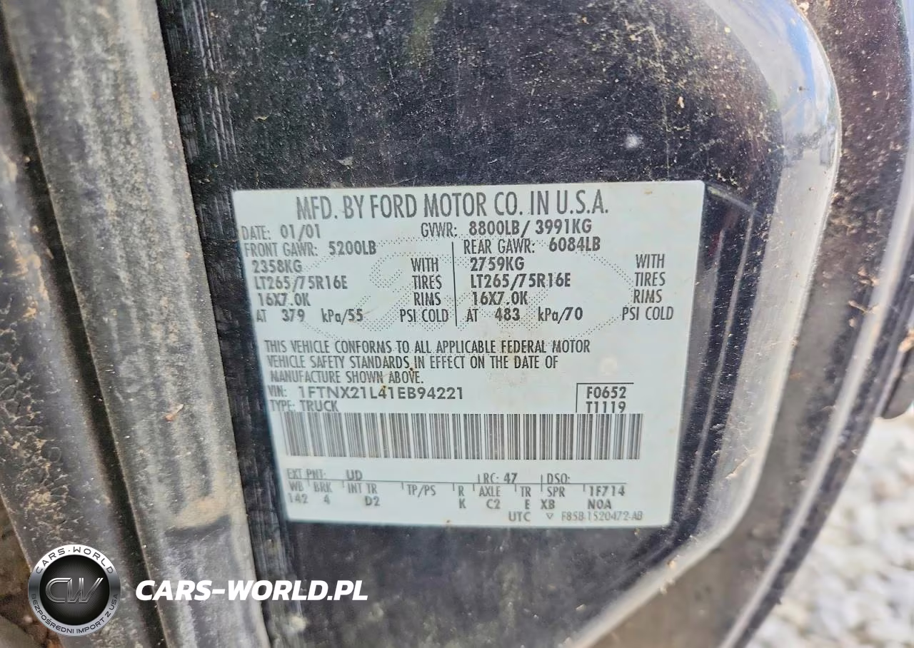 2001 Ford F250 Super Duty VIN:1FTNX21L41EB94221 - 12