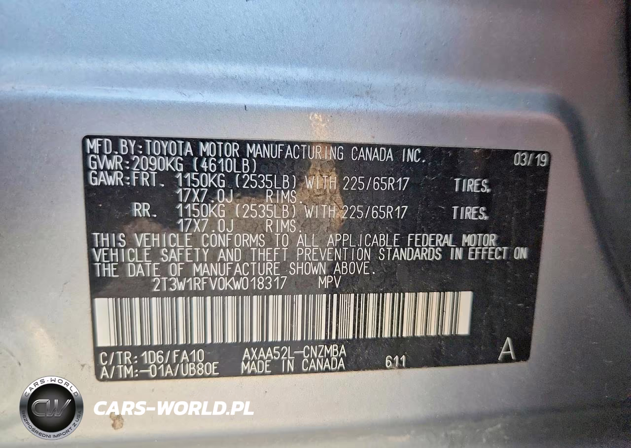 2019 Toyota Rav4 Xle VIN:2T3W1RFV0KW018317 - 13