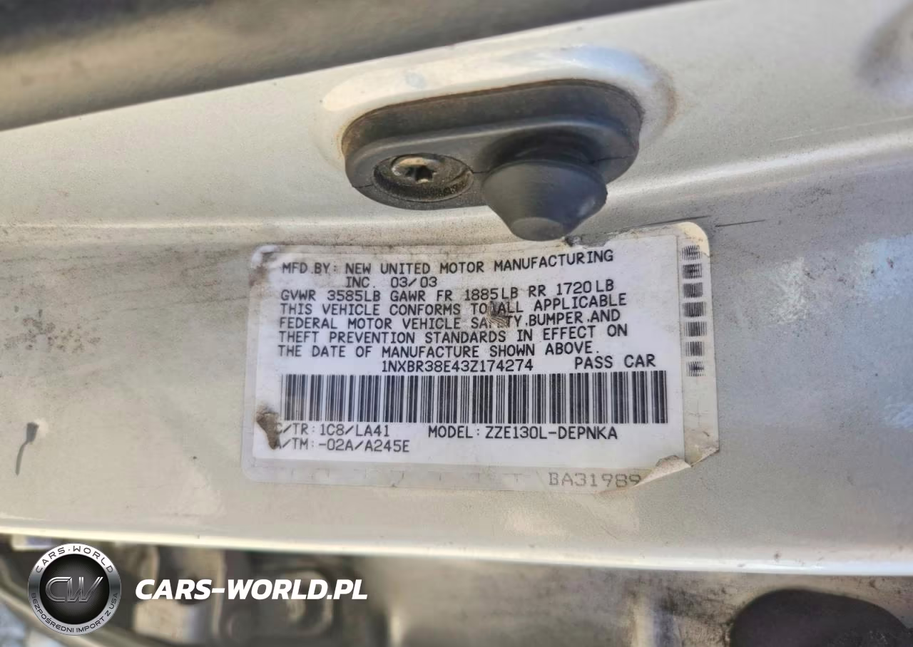 2003 Toyota Corolla Le VIN:1NXBR38E43Z174274 - 12