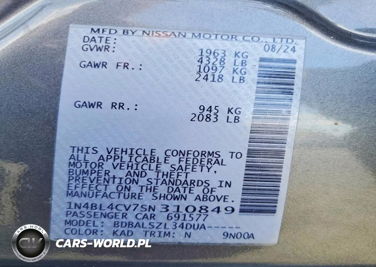 2025 Nissan Altima Sr VIN:1N4BL4CV7SN310849 - 12