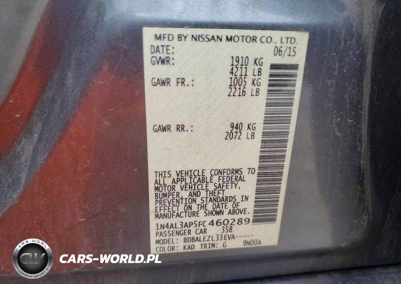 2015 Nissan Altima 2.5 S VIN:1N4AL3AP5FC460289 - 12