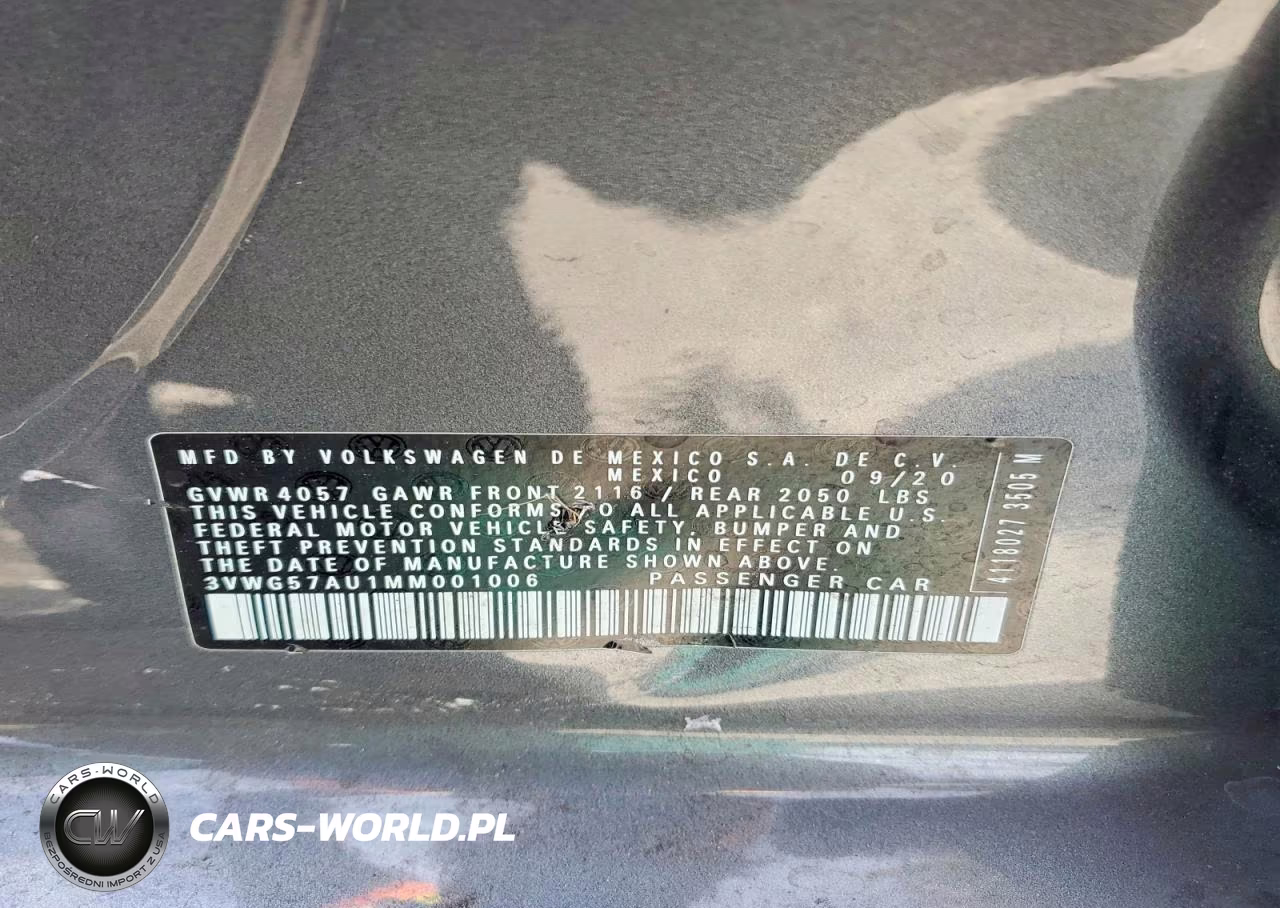 2021 Volkswagen Golf VIN:3VWG57AU1MM001006 - 12