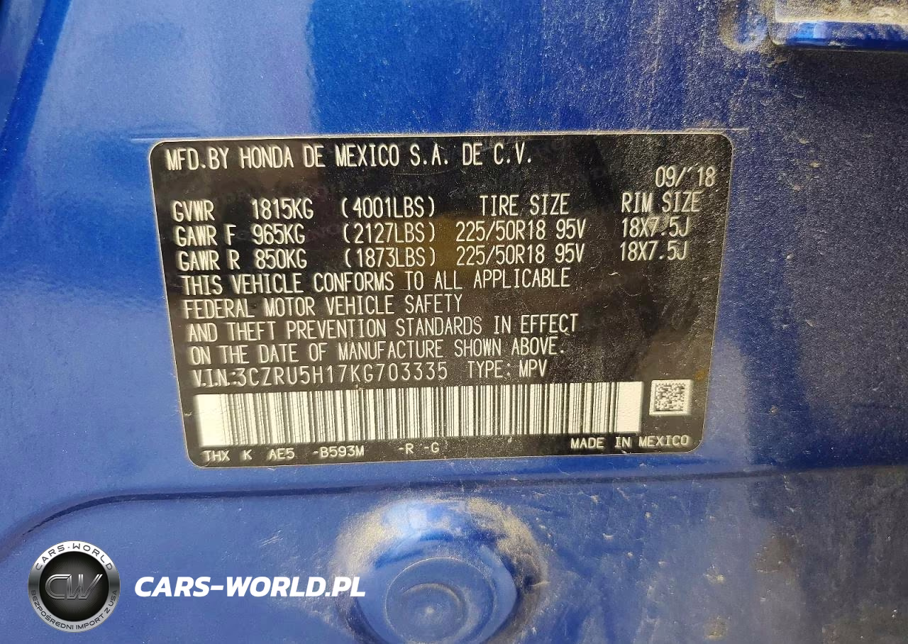 2019 Honda Hr-V Sport VIN:3CZRU5H17KG703335 - 14