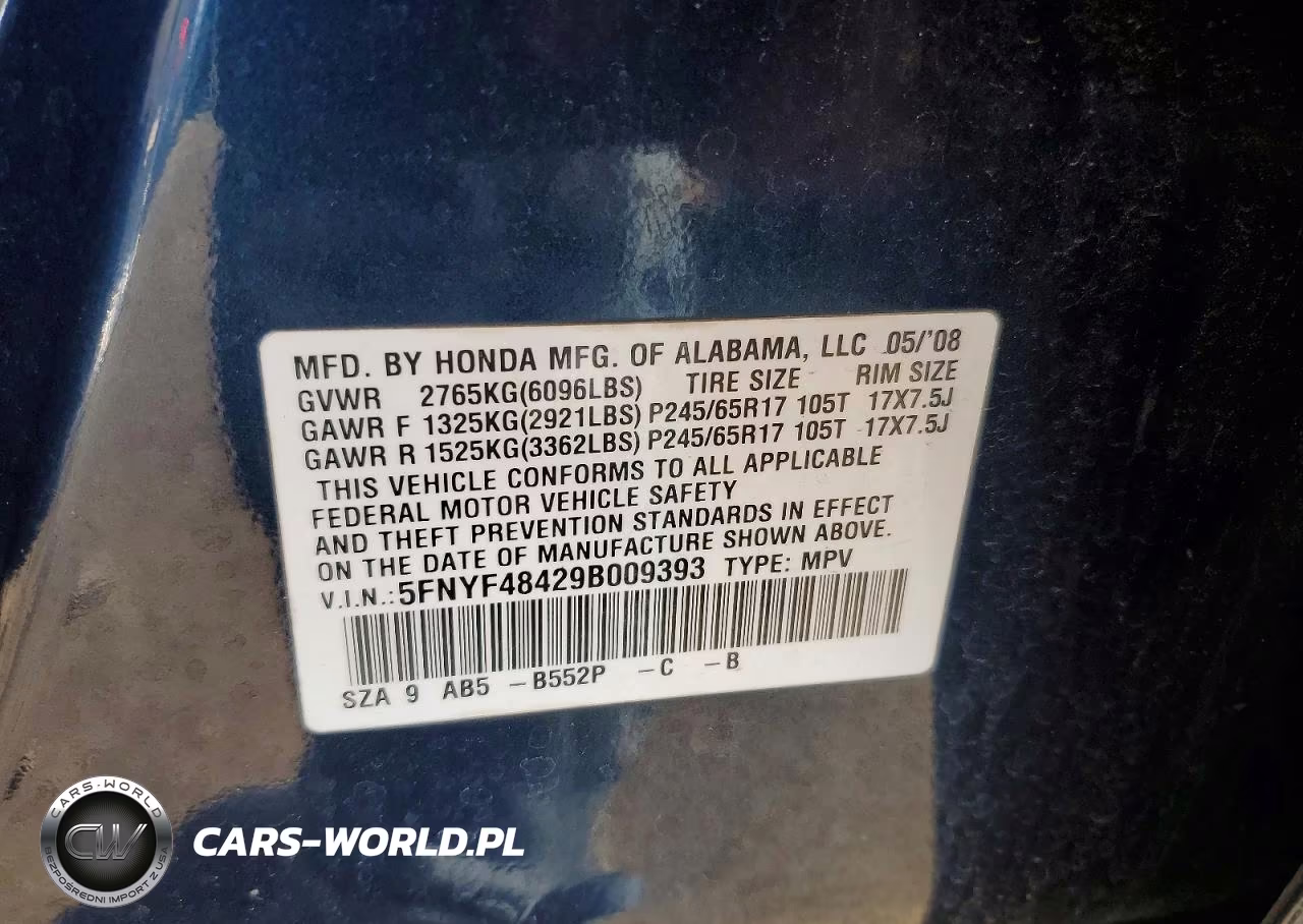2009 Honda Pilot Ex VIN:5FNYF48429B009393 - 13