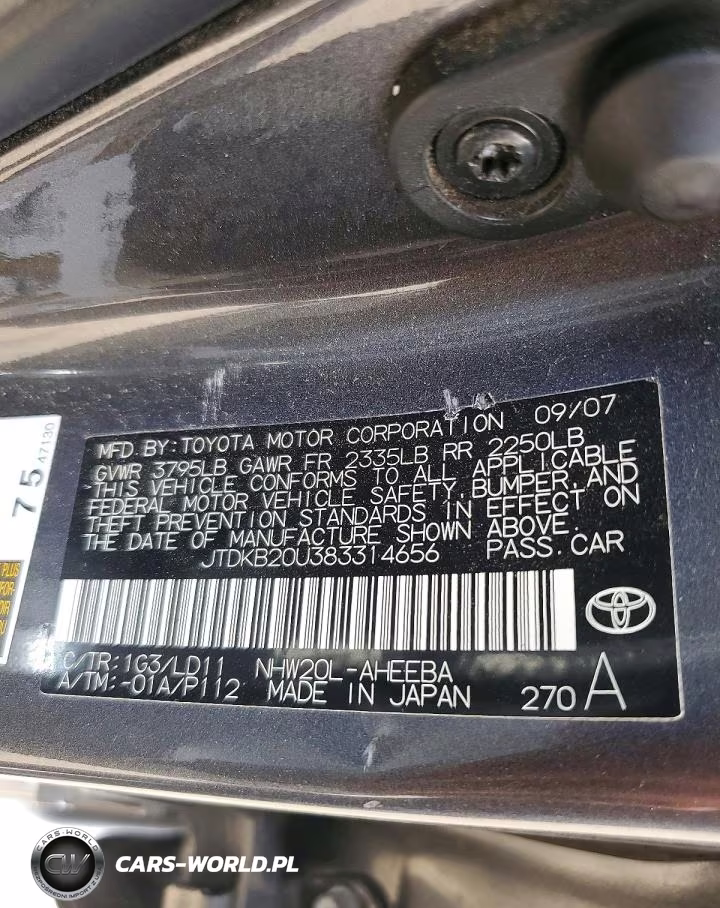 2008 Toyota Prius Base VIN:JTDKB20U383314656 - 12
