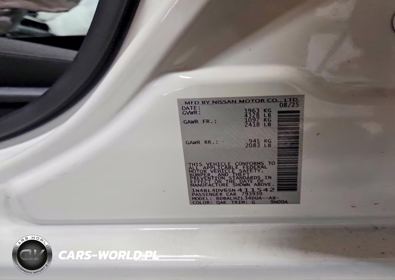 2025 Nissan Altima Sv VIN:1N4BL4DV6SN411542 - 12