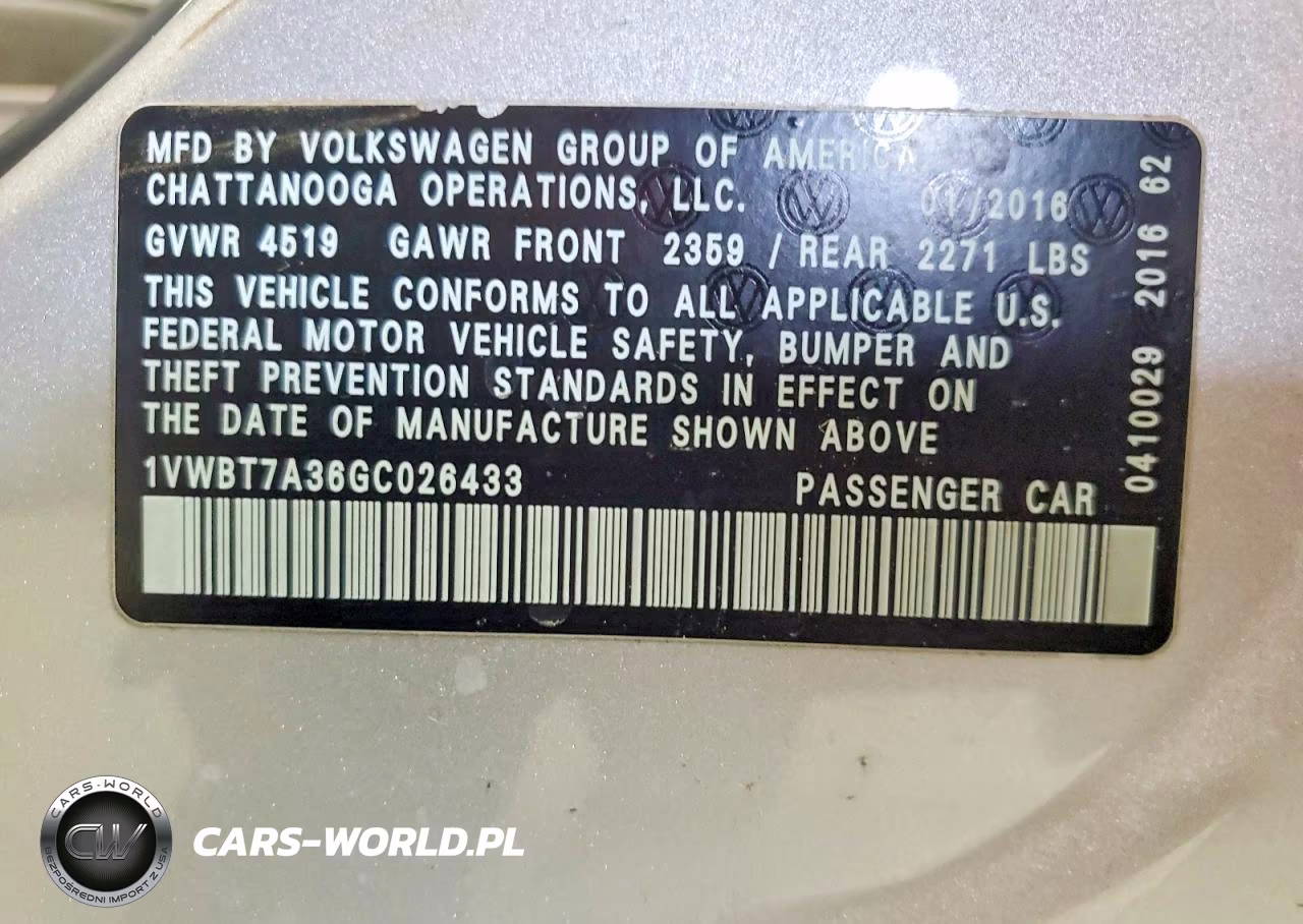 2016 Volkswagen Passat Se VIN:1VWBT7A36GC026433 - 12