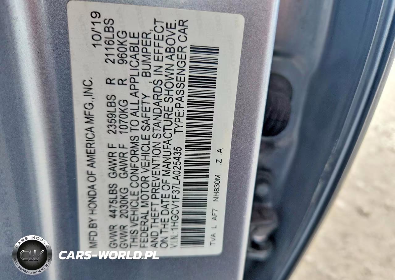 2020 Honda Accord Sport VIN:1HGCV1F37LA025435 - 12