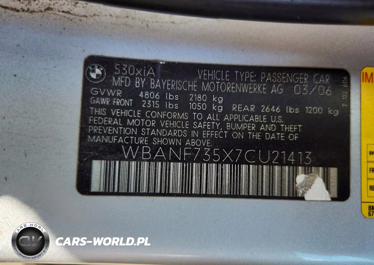 2007 BMW 530 Xi VIN:WBANF735X7CU21413 - 13