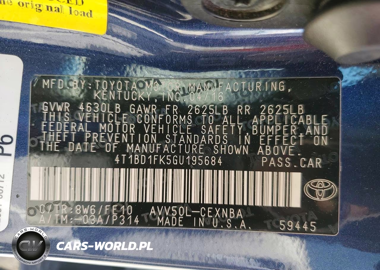 2016 Toyota Camry Hybrid Le VIN:4T1BD1FK5GU195684 - 12