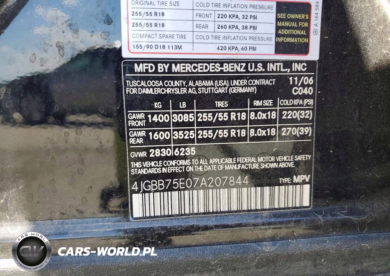 2007 Mercedes-Benz Ml 500 VIN:4JGBB75E07A207844 - 13
