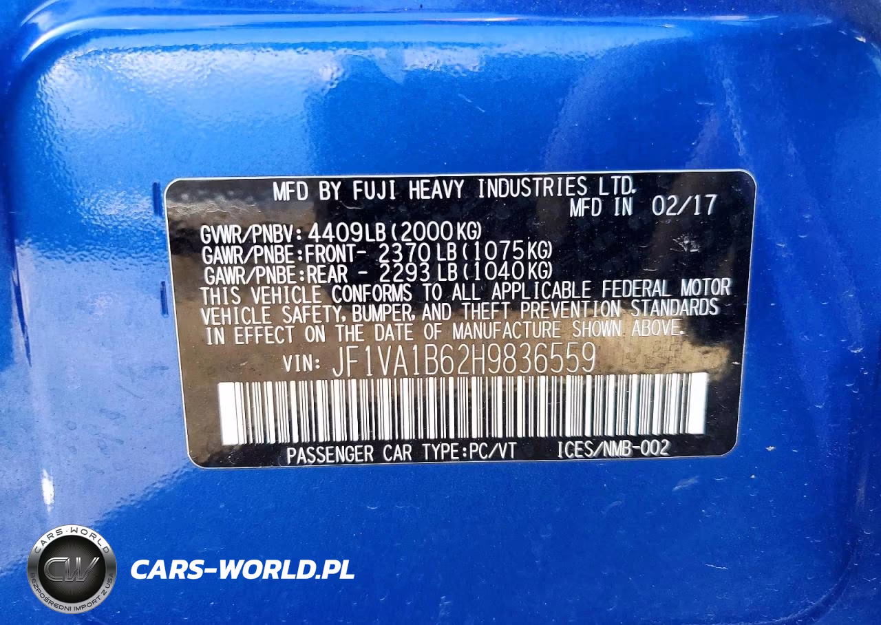 2017 Subaru Wrx Limited W-Contin VIN:JF1VA1B62H9836559 - 12