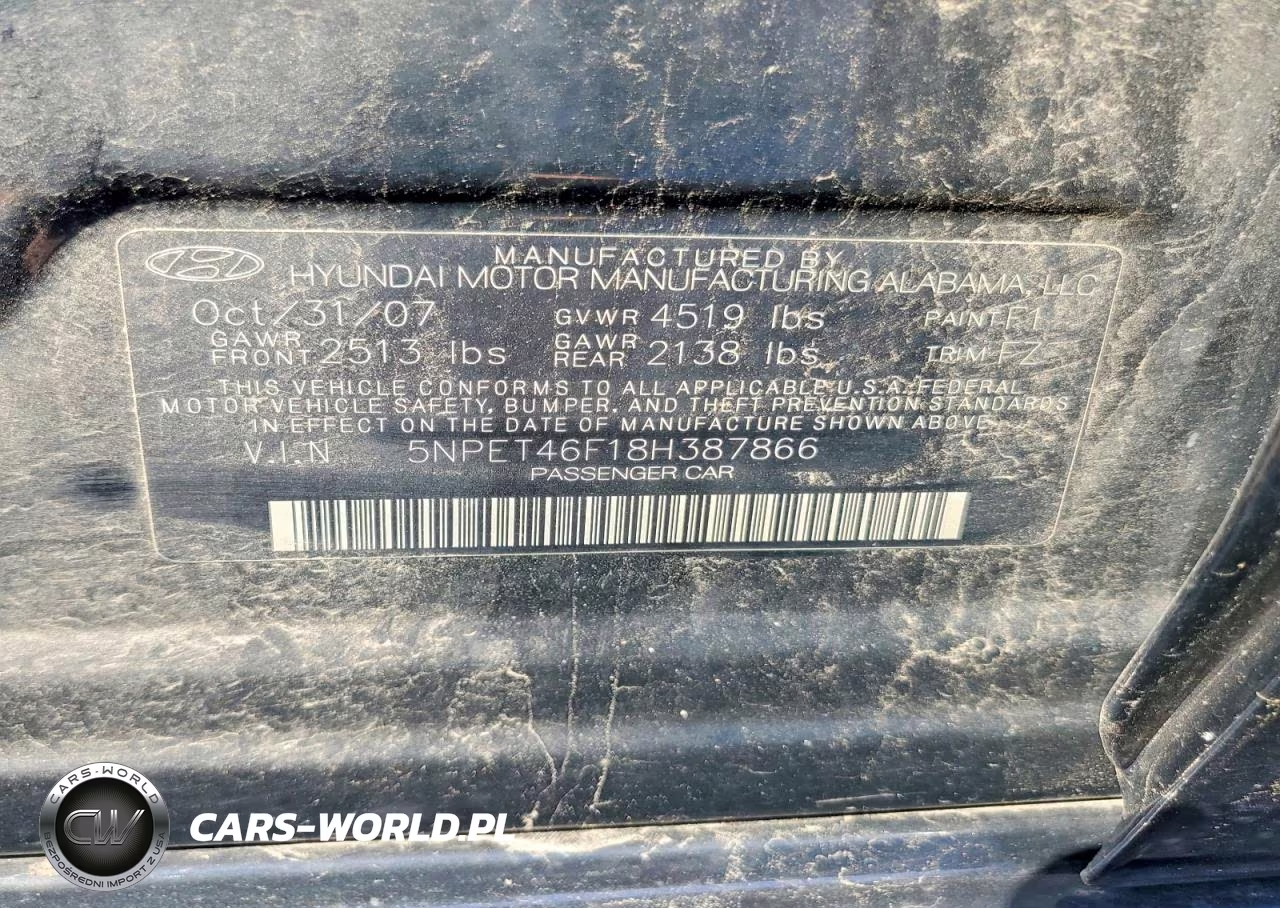 2008 Hyundai Sonata Gls V6 VIN:5NPET46F18H387866 - 12