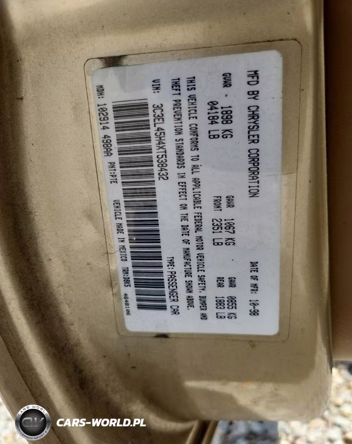 1999 Chrysler Sebring Jx VIN:3C3EL45H4XT538432 - 12