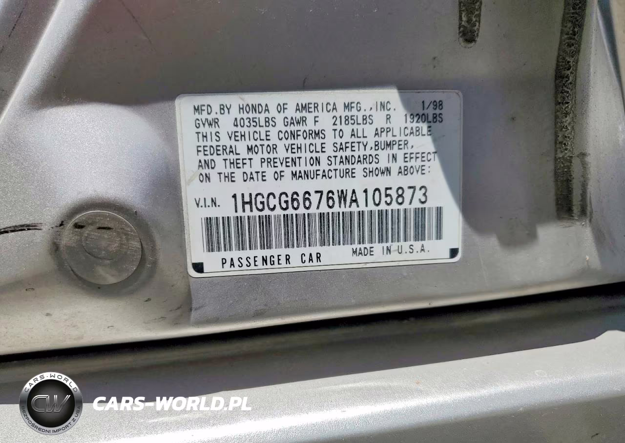 1998 Honda Accord Ex VIN:1HGCG6676WA105873 - 12