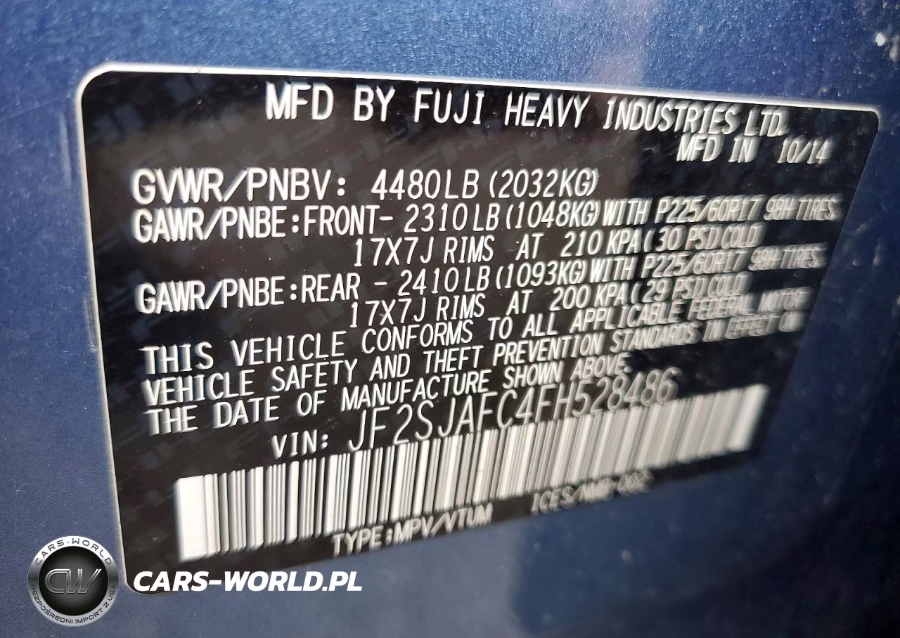 2015 Subaru Forester 2.5I Premium VIN:JF2SJAFC4FH528486 - 14