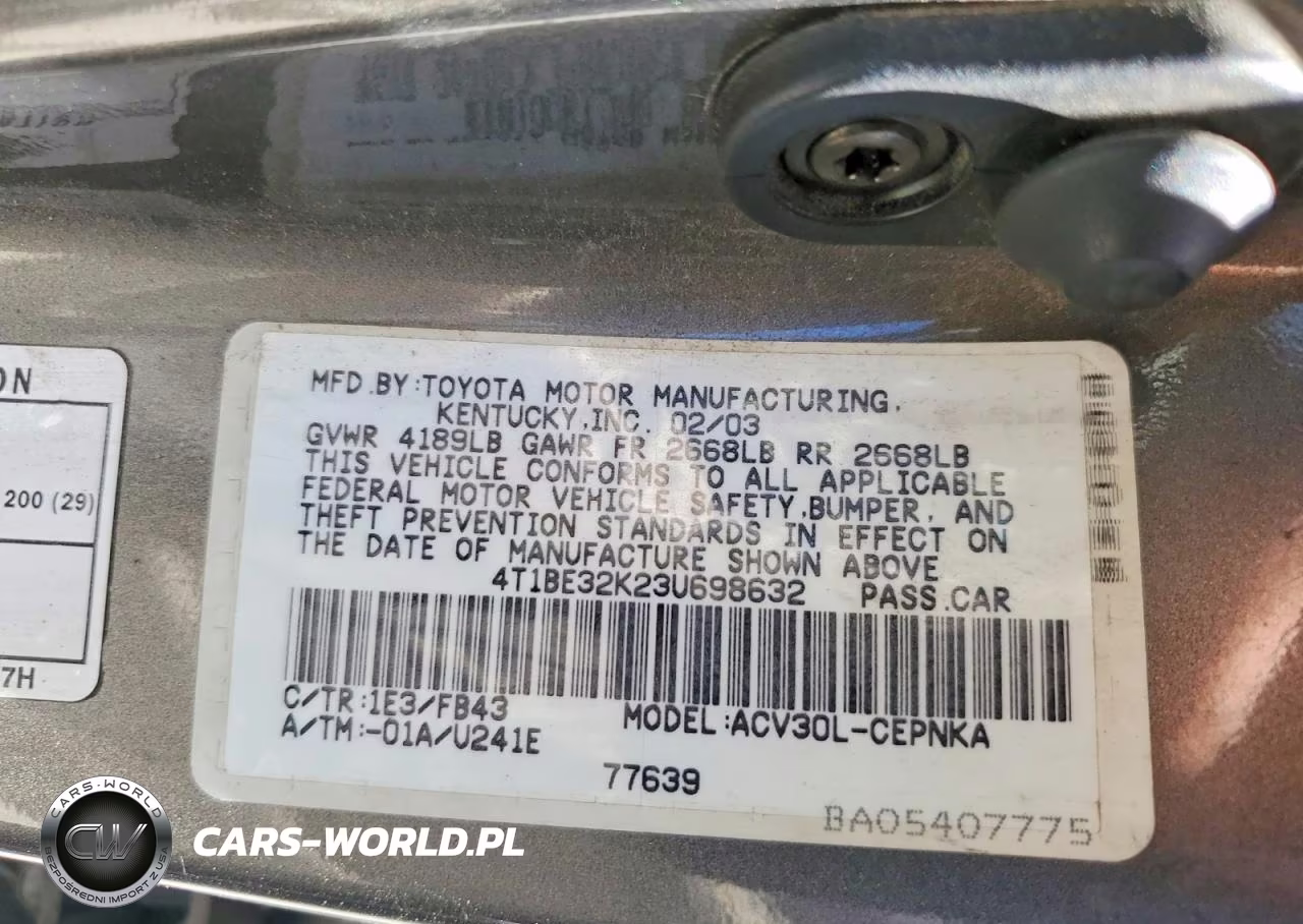 2003 Toyota Camry Le VIN:4T1BE32K23U698632 - 12