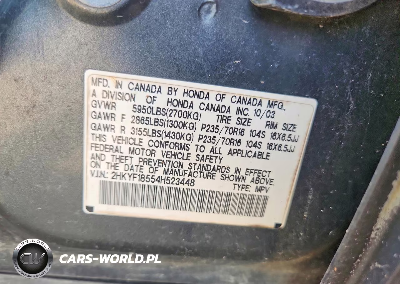 2004 Honda Pilot Exl VIN:2HKYF18554H523448 - 12