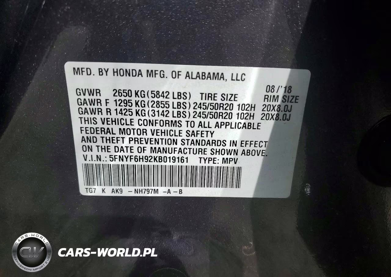 2019 Honda Pilot Touring VIN:5FNYF6H92KB019161 - 13