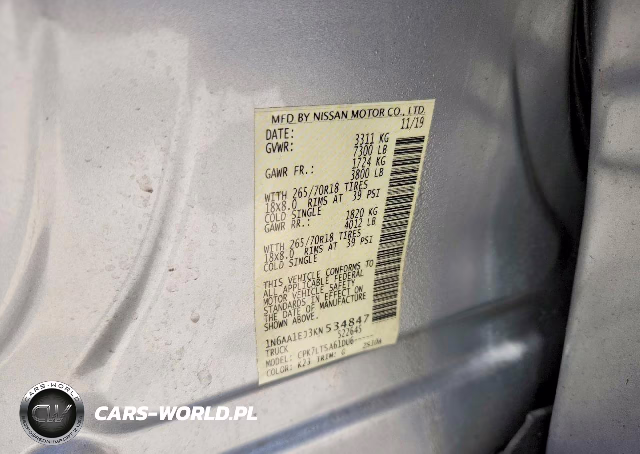 2019 Nissan Titan Sv VIN:1N6AA1EJ3KN534847 - 12