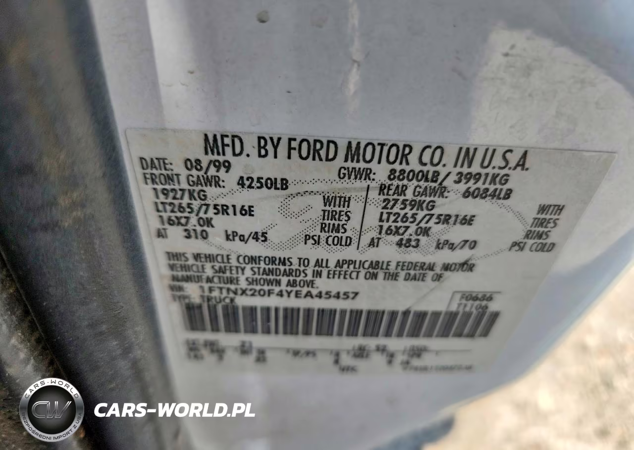 2000 Ford F250 Super Duty VIN:1FTNX20F4YEA45457 - 12