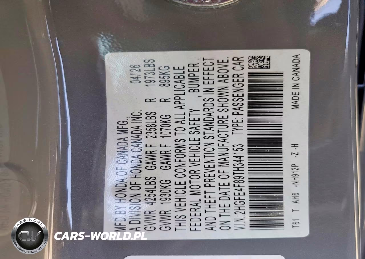 2026 Honda Civic Sport VIN:2HGFE4F89TH344153 - 13