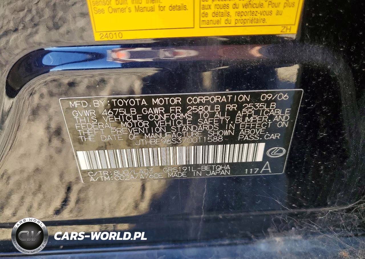 2007 Lexus Gs 350 Base VIN:JTHBE96S370011588 - 12