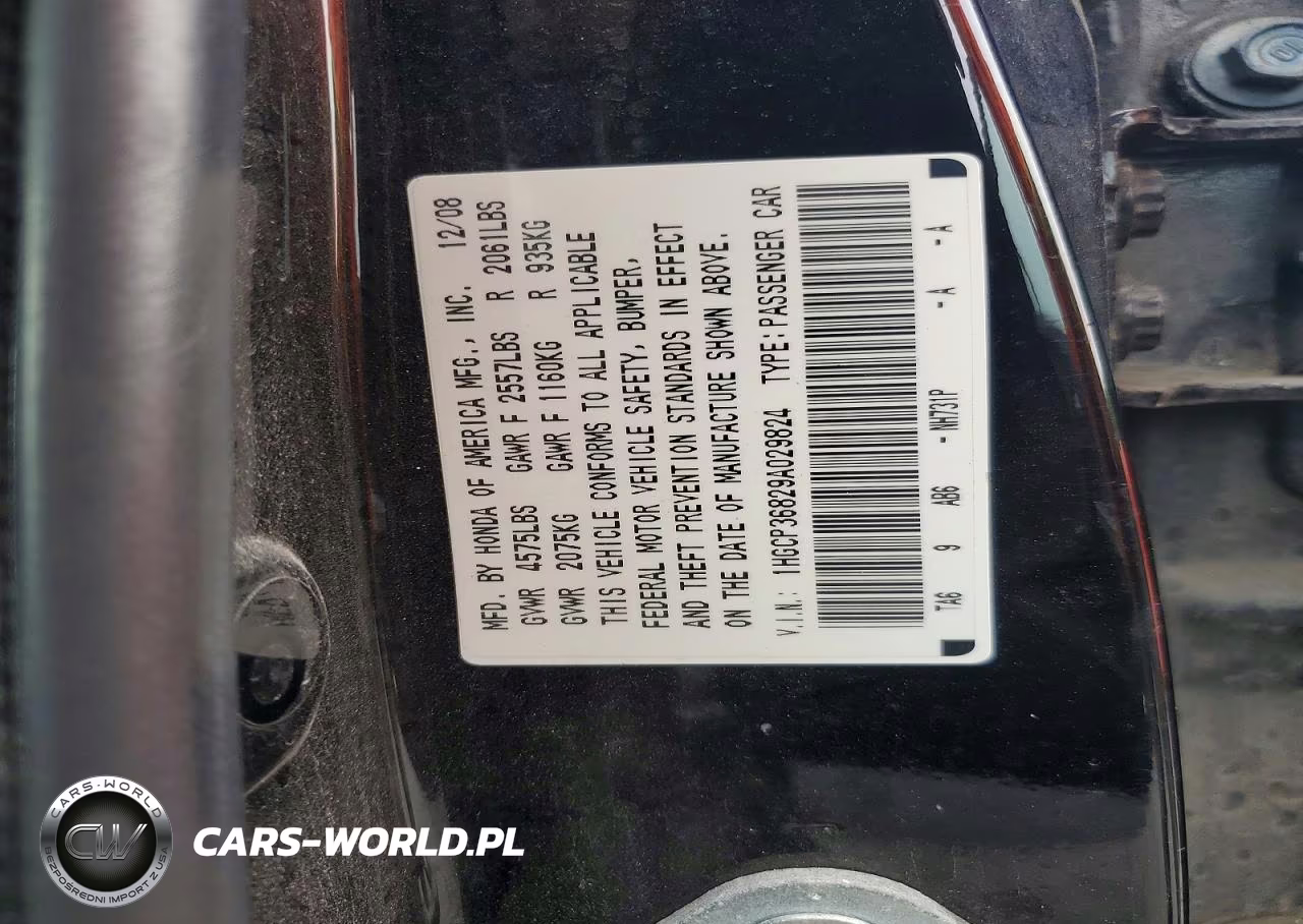 2009 Honda Accord Exl VIN:1HGCP36829A029824 - 12