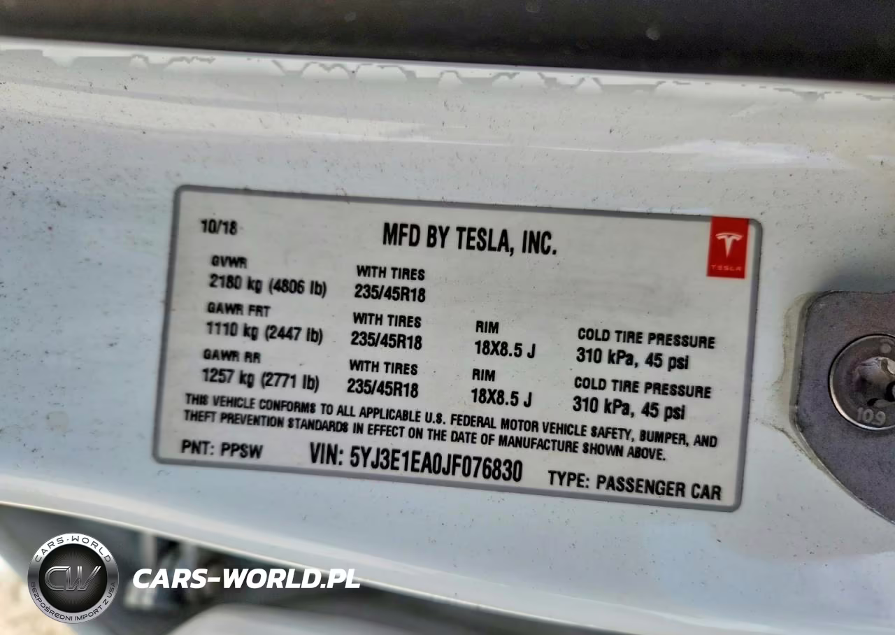 2018 Tesla Model 3 VIN:5YJ3E1EA0JF076830 - 12