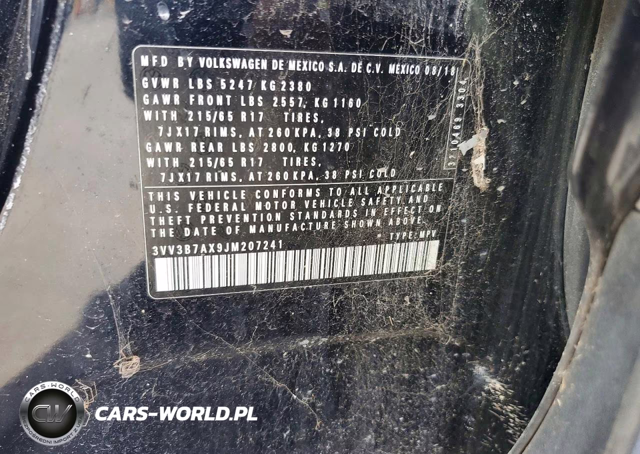 2018 Volkswagen Tiguan Se VIN:3VV3B7AX9JM207241 - 12