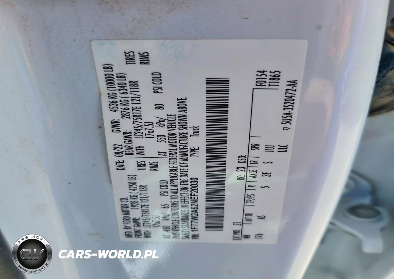 2022 Ford F250 Super Duty VIN:1FT7W2A62NEF20030 - 12