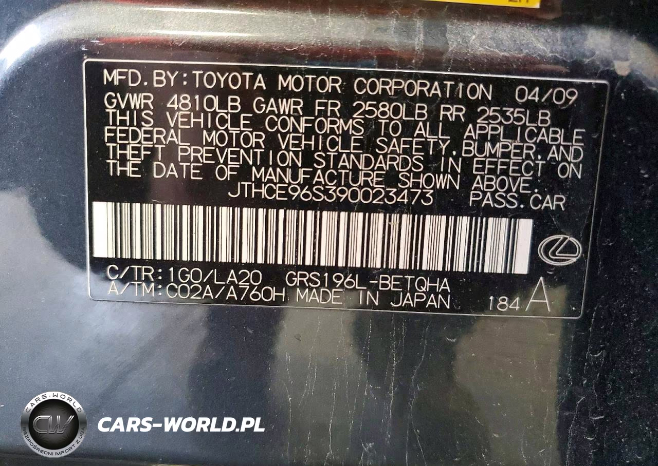 2009 Lexus Gs 350 VIN:JTHCE96S390023473 - 13