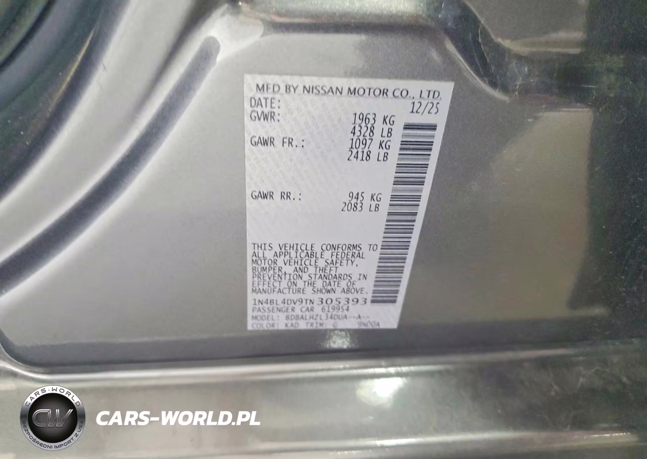 2026 Nissan Altima Sv VIN:1N4BL4DV9TN305393 - 13