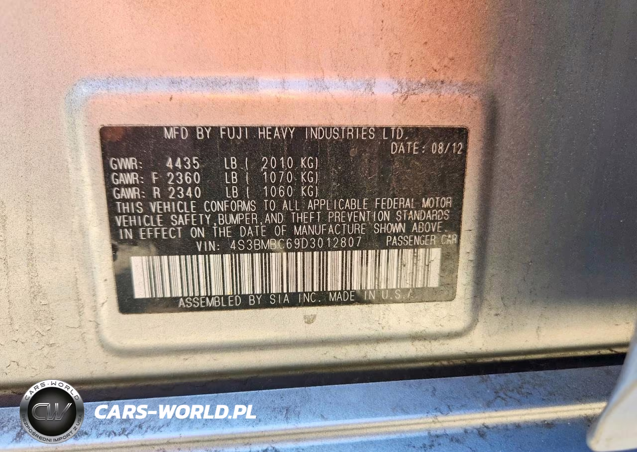 2013 Subaru Legacy 2.5I Premium VIN:4S3BMBC69D3012807 - 12