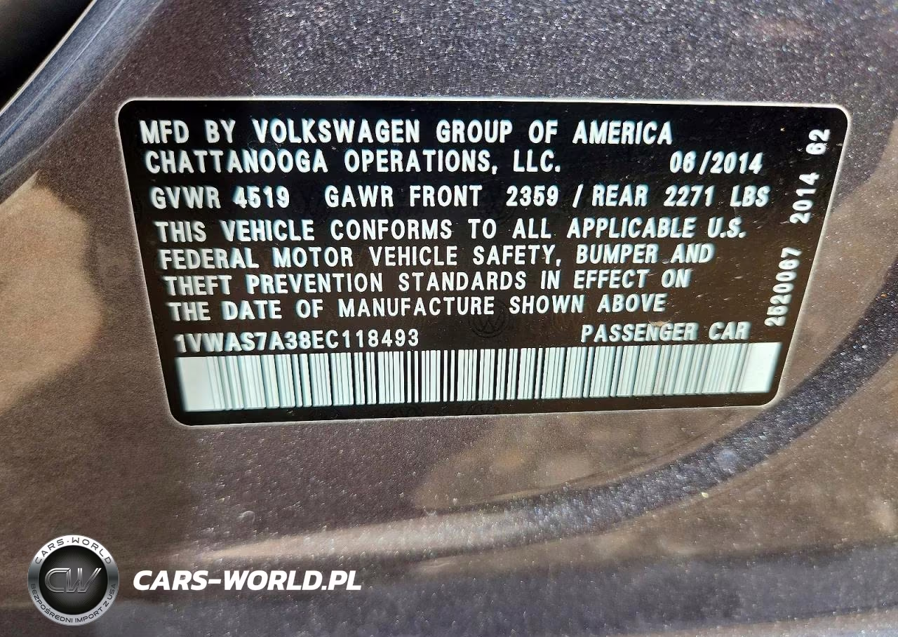 2014 Volkswagen Passat S VIN:1VWAS7A38EC118493 - 13