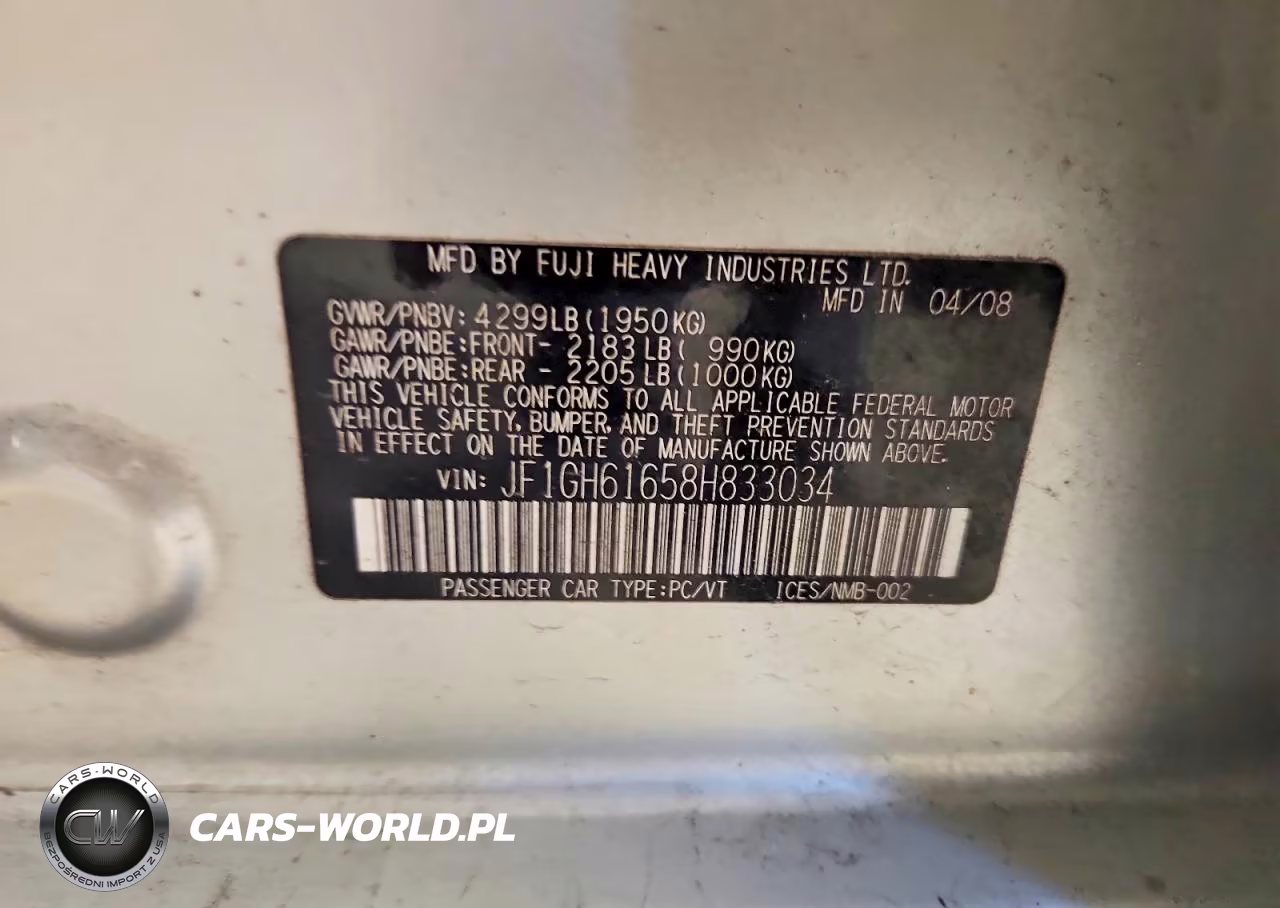 2008 Subaru Impreza 2.5I VIN:JF1GH61658H833034 - 12