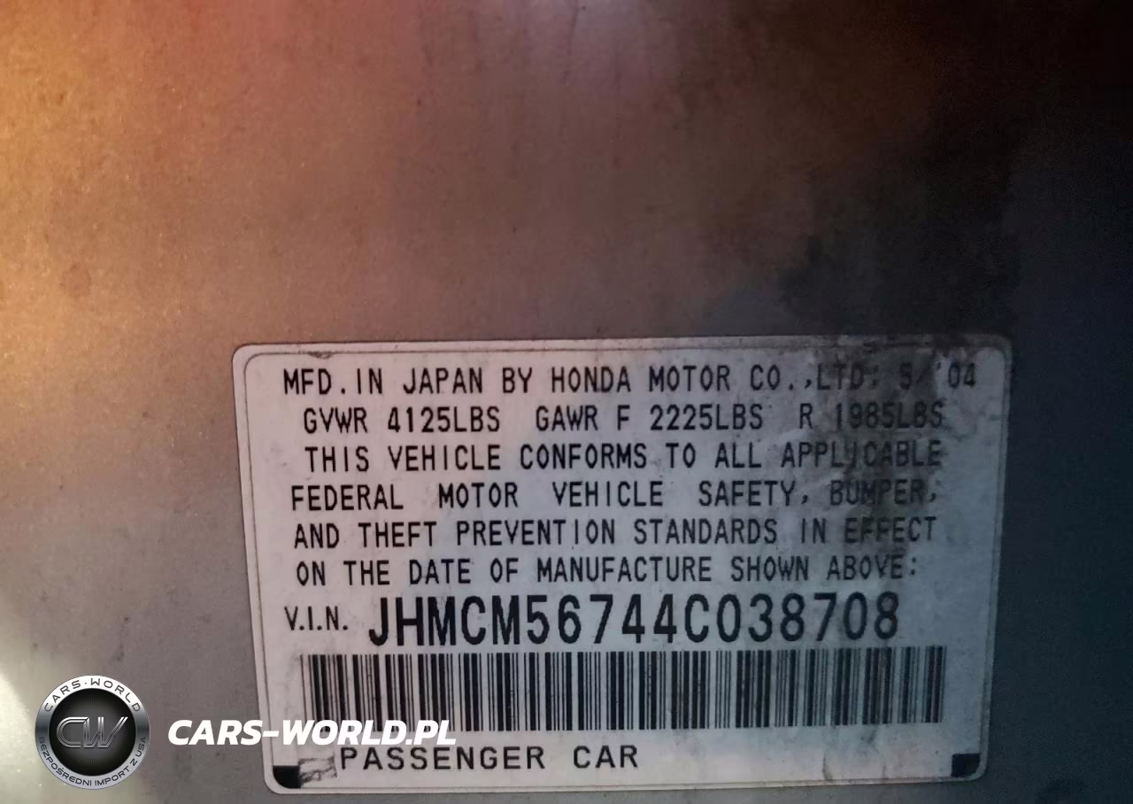 2004 Honda Accord Ex VIN:JHMCM56744C038708 - 12
