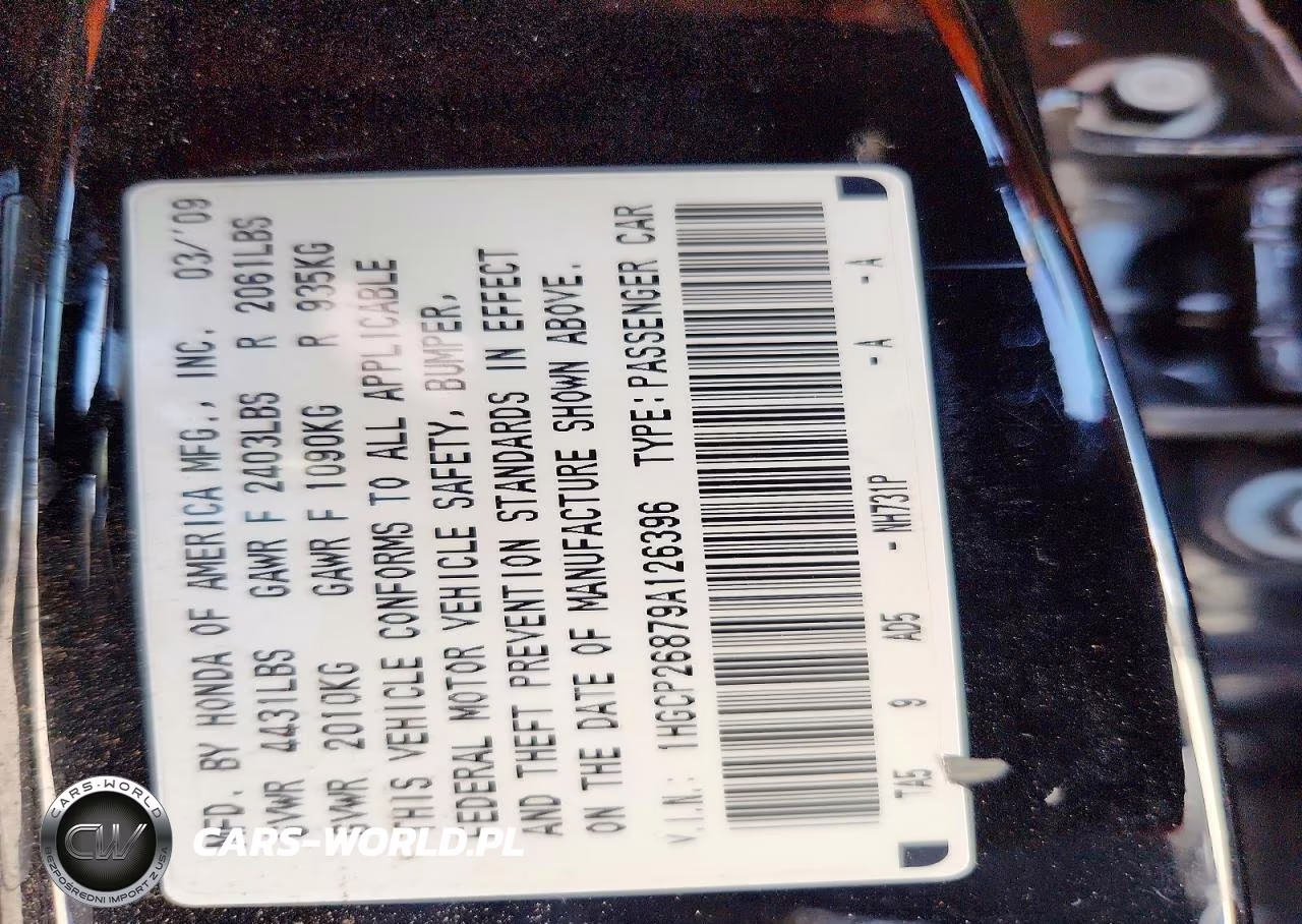 2009 Honda Accord Exl VIN:1HGCP26879A126396 - 13