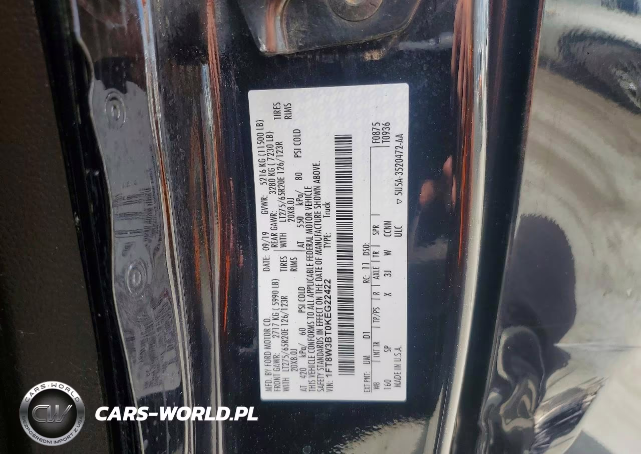 2019 Ford F350 Super Duty VIN:1FT8W3BT0KEG22422 - 12