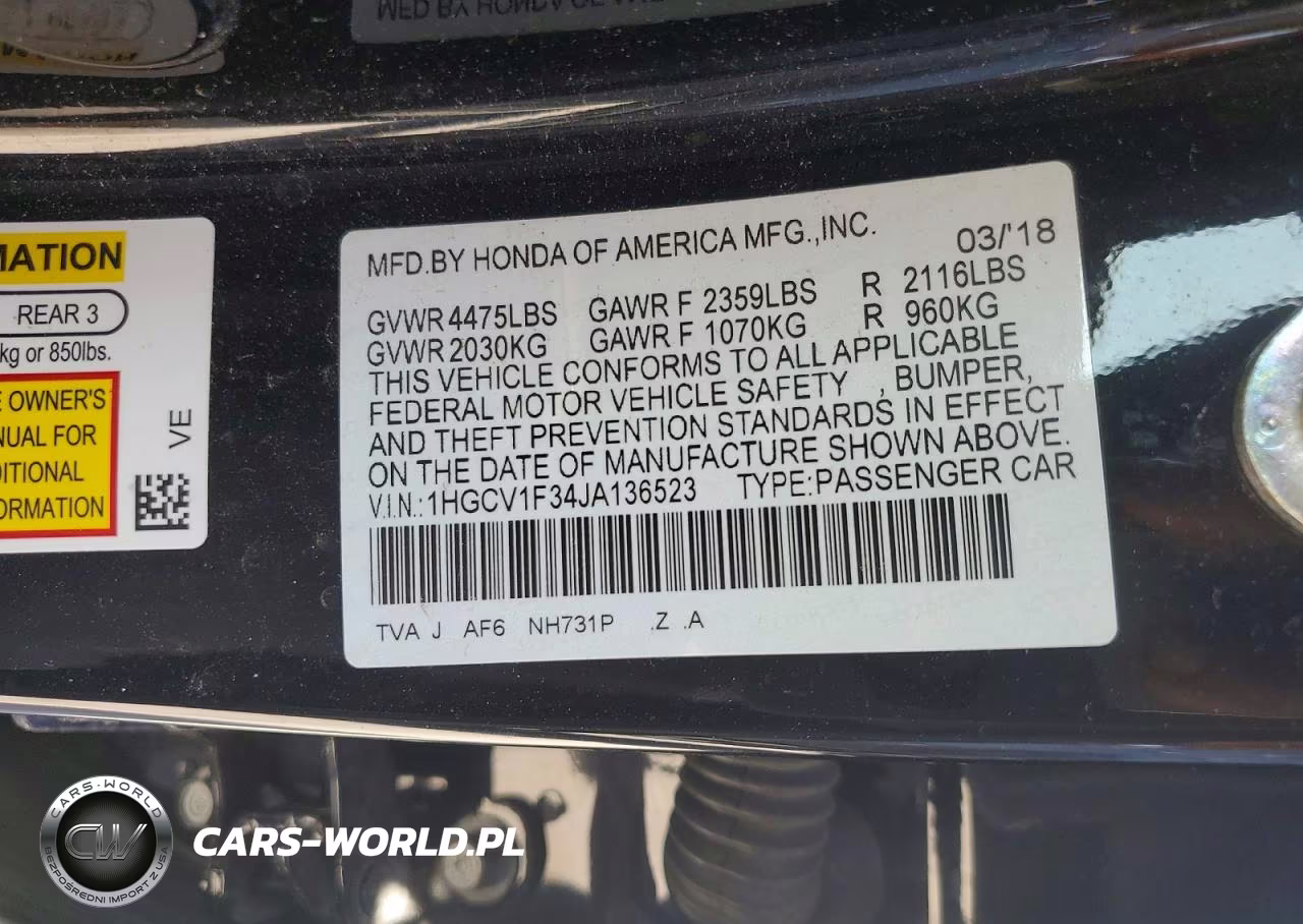 2018 Honda Accord Sport VIN:1HGCV1F34JA136523 - 12