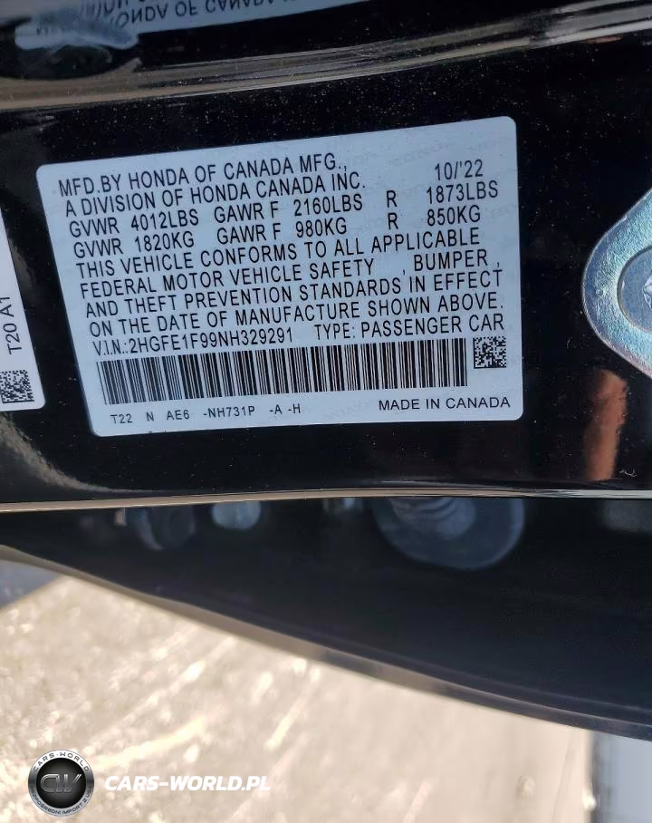 2022 Honda Civic Touring VIN:2HGFE1F99NH329291 - 12