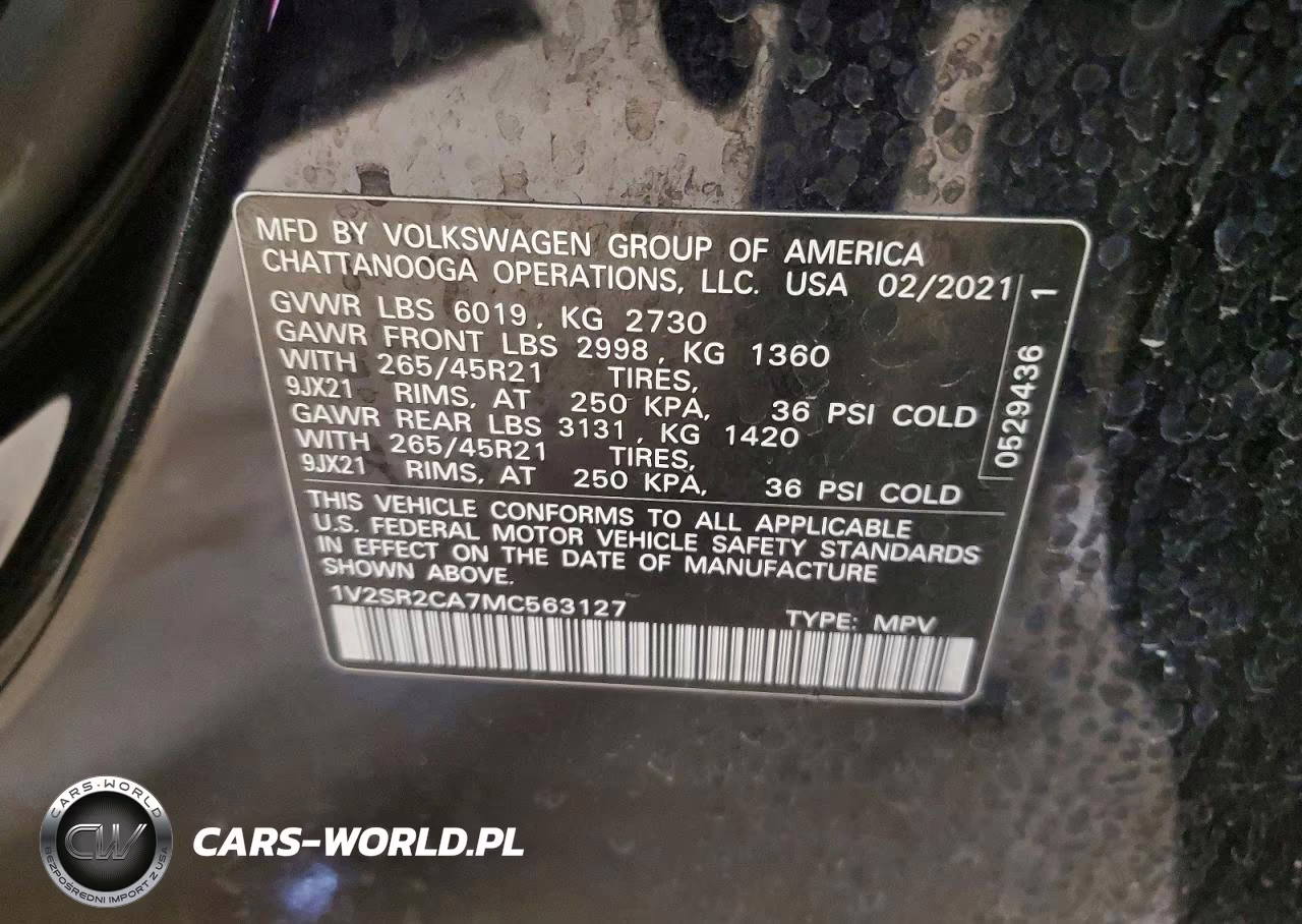 2021 Volkswagen Atlas Sel R-Line VIN:1V2SR2CA7MC563127 - 13