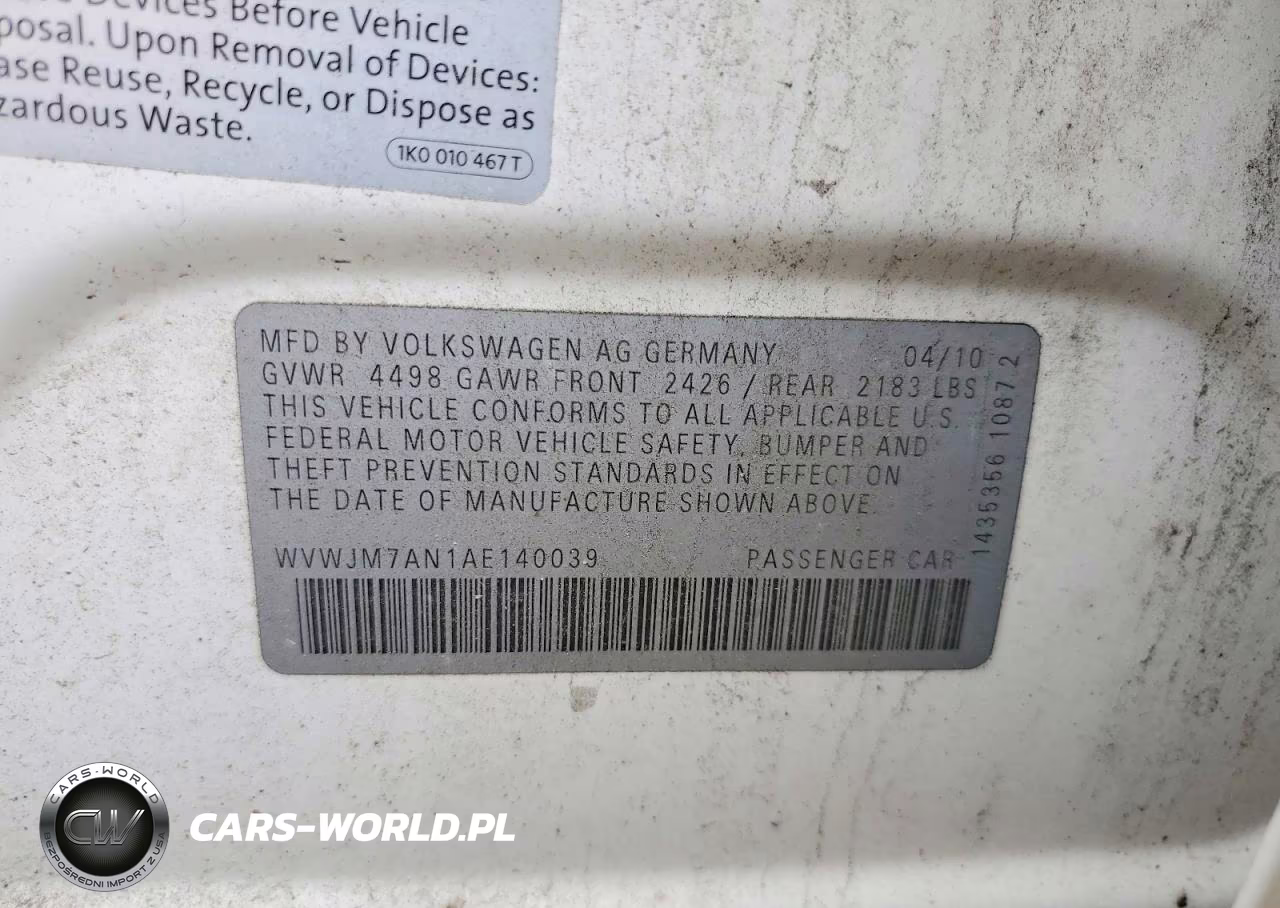 2010 Volkswagen Passat Komfort VIN:WVWJM7AN1AE140039 - 12